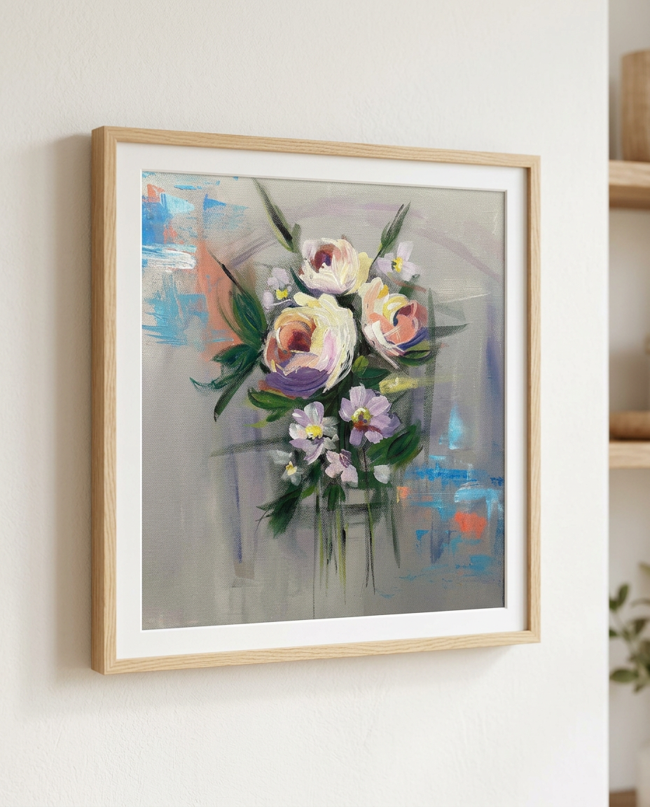 Bouquet in Grey, Acrylic on canvas, 24 × 30 in